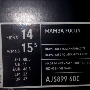 Nike Kobe Mamba Focus Basketball Shoes - Men's Size 14